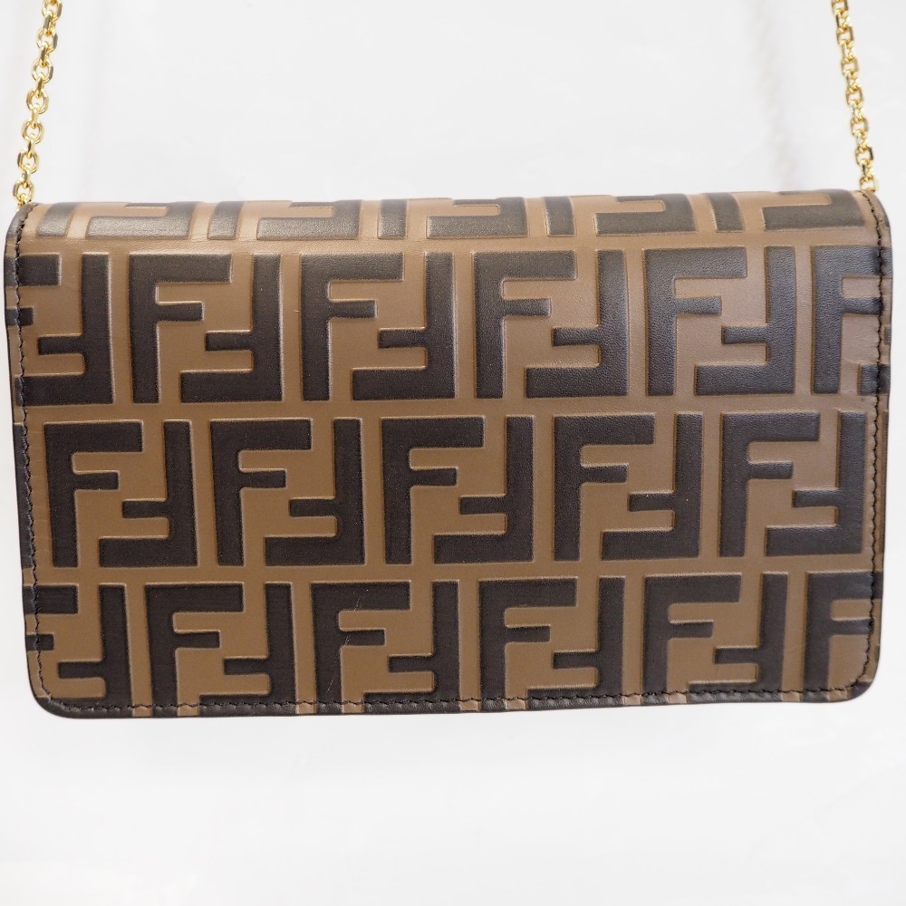 Fendi Chain Wallet Ff Diamond Zucca Pattern Brown - image 3
